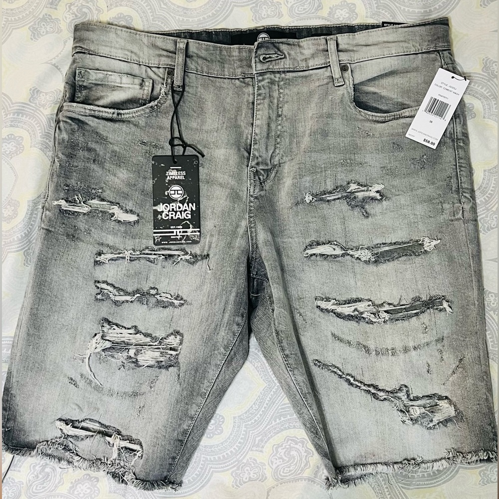 Jordan Craig Grey Denim Distressed Shorts
